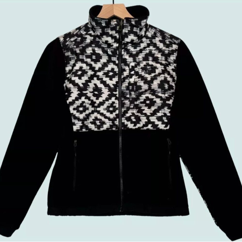 THE NORTH FACE Women's Black & White Full Zip Fleece Jacket Size XS Unique Print
